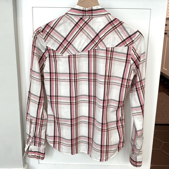 VOLCOM Pink White Plaid Button Shirt - Picture 2 of 4